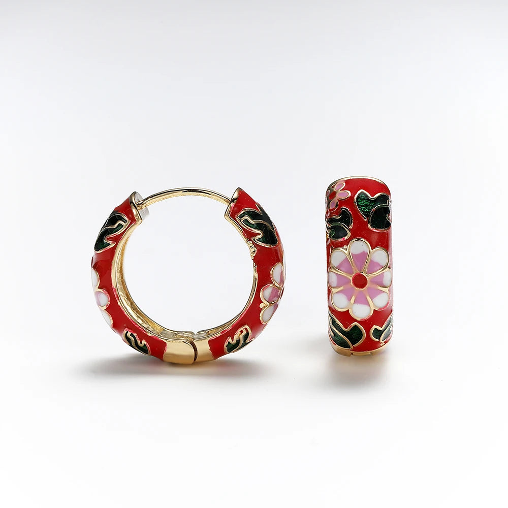 Floral Enamel Hoop Earrings