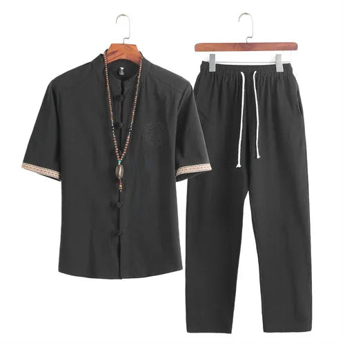 Jian Cotton Blend Summer Shirt Pants Set