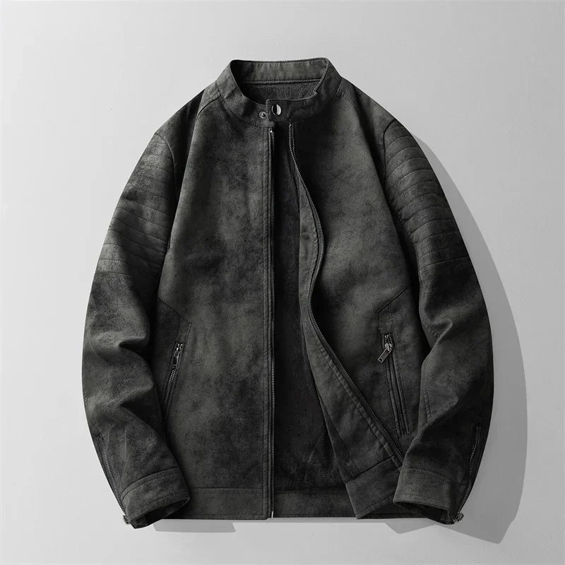 Dark gray jacket on a light gray background