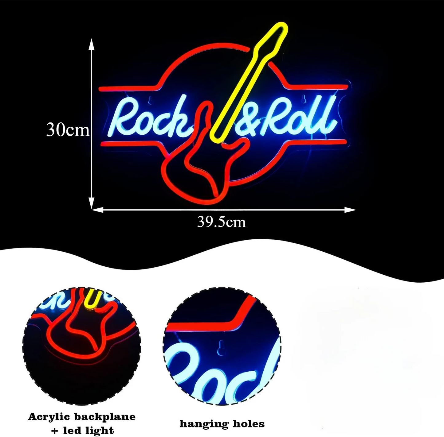 Rock and Roll Guitar USB LED Neon Sign