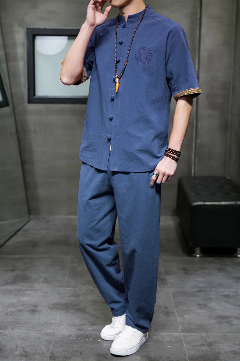 Jian Cotton Blend Summer Shirt Pants Set