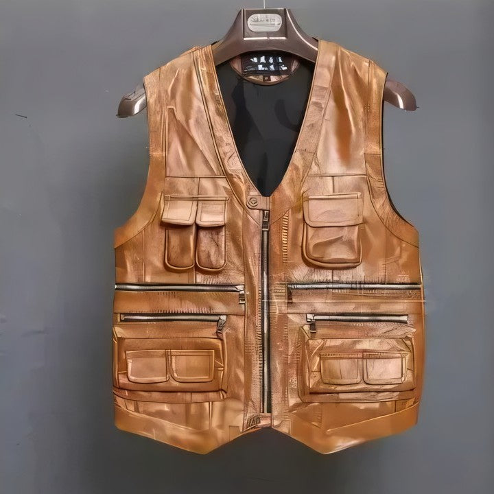 Brock Multi-Pocket Leather Motorcycle Vest