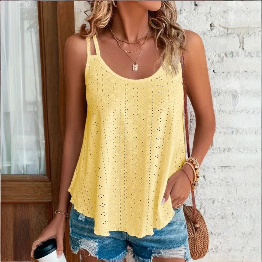 Eyelet Tank Top with Scalloped Hem