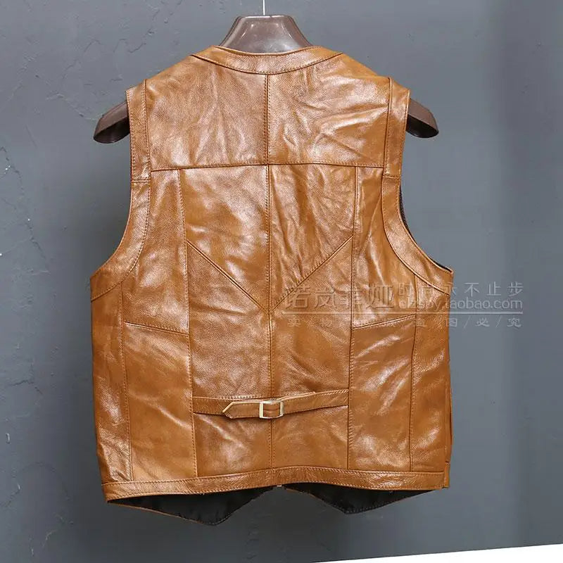 Brock Multi-Pocket Leather Motorcycle Vest