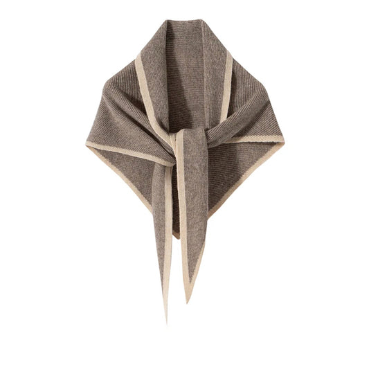 Brown and beige striped scarf on a white background