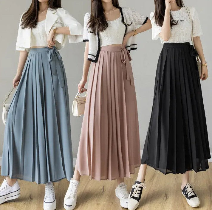 Pleated Chiffon Wide Leg Pants