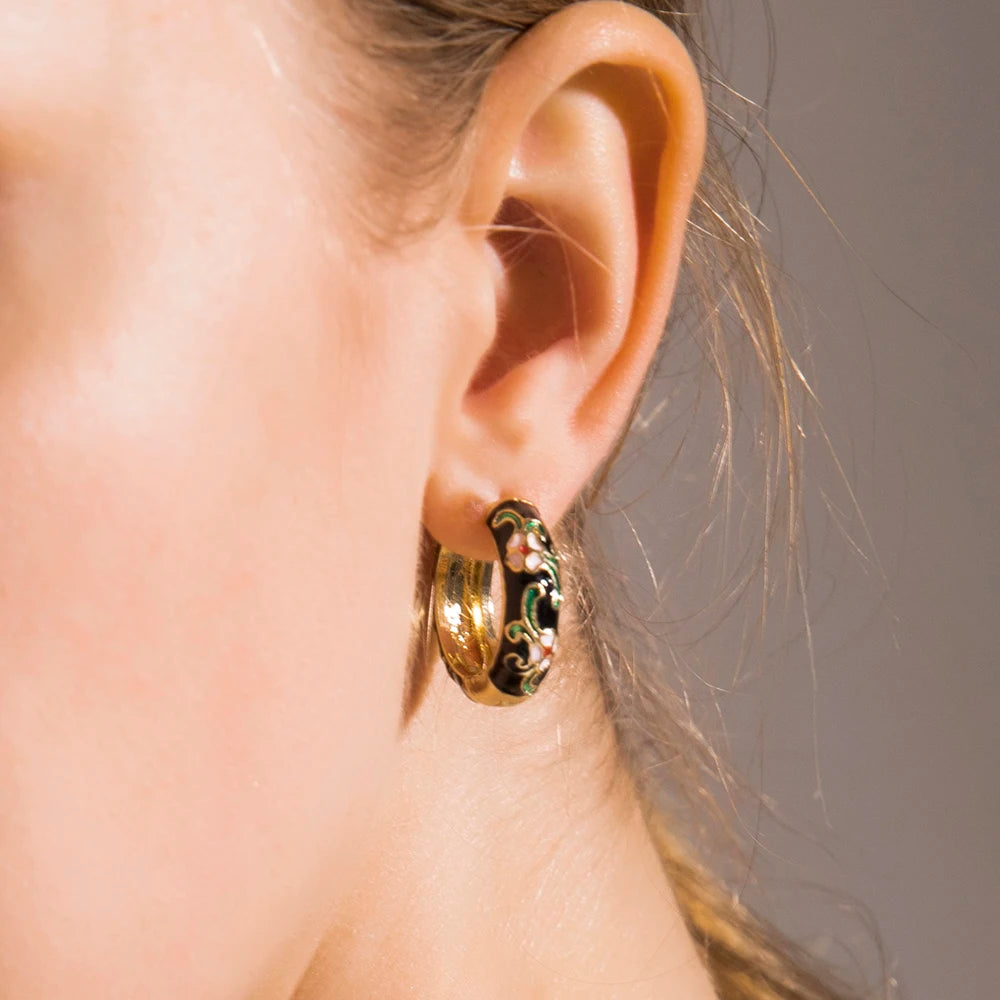 Floral Enamel Hoop Earrings