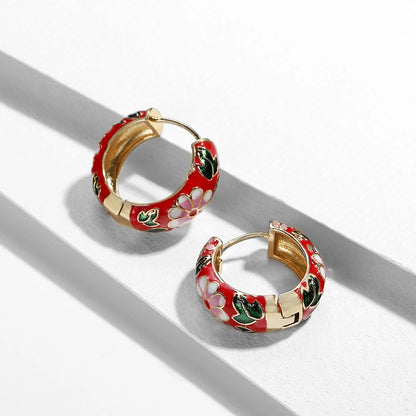 Floral Enamel Hoop Earrings