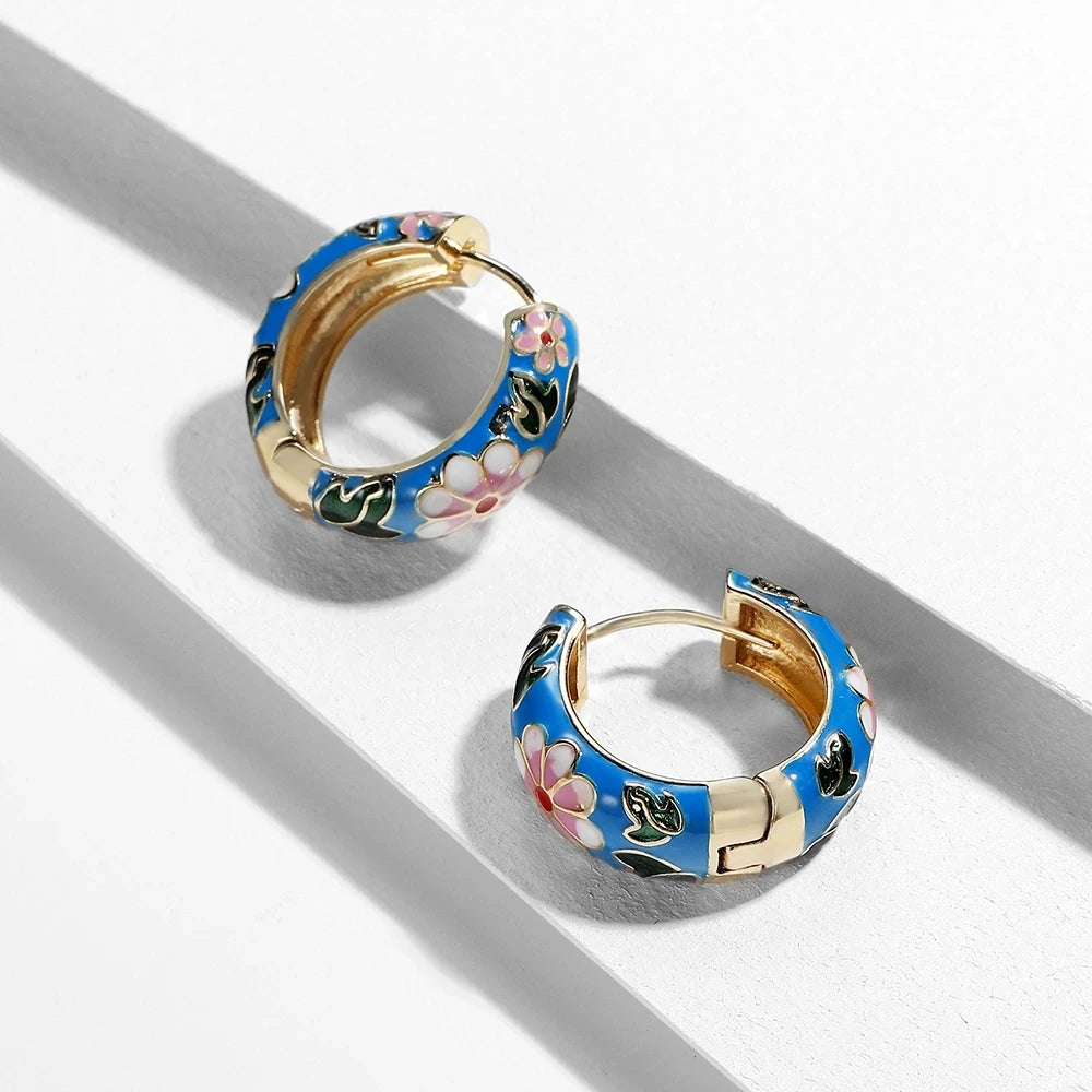 Floral Enamel Hoop Earrings