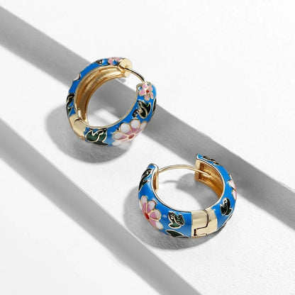 Floral Enamel Hoop Earrings