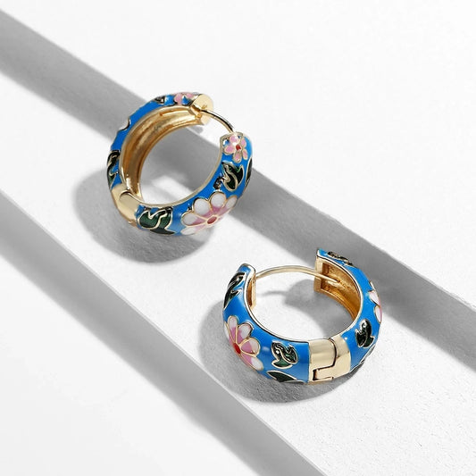 Floral Enamel Hoop Earrings