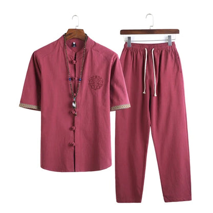 Jian Cotton Blend Summer Shirt Pants Set
