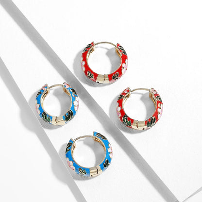 Floral Enamel Hoop Earrings