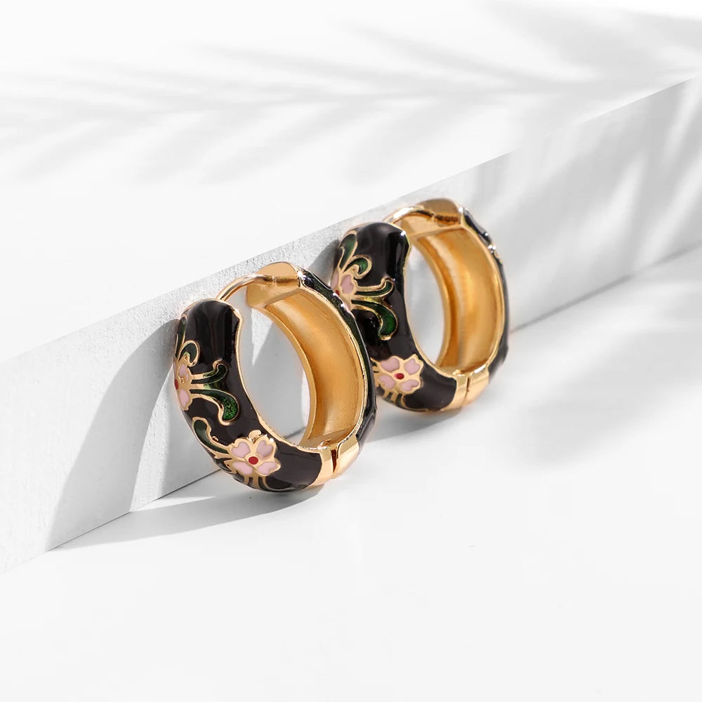 Floral Enamel Hoop Earrings