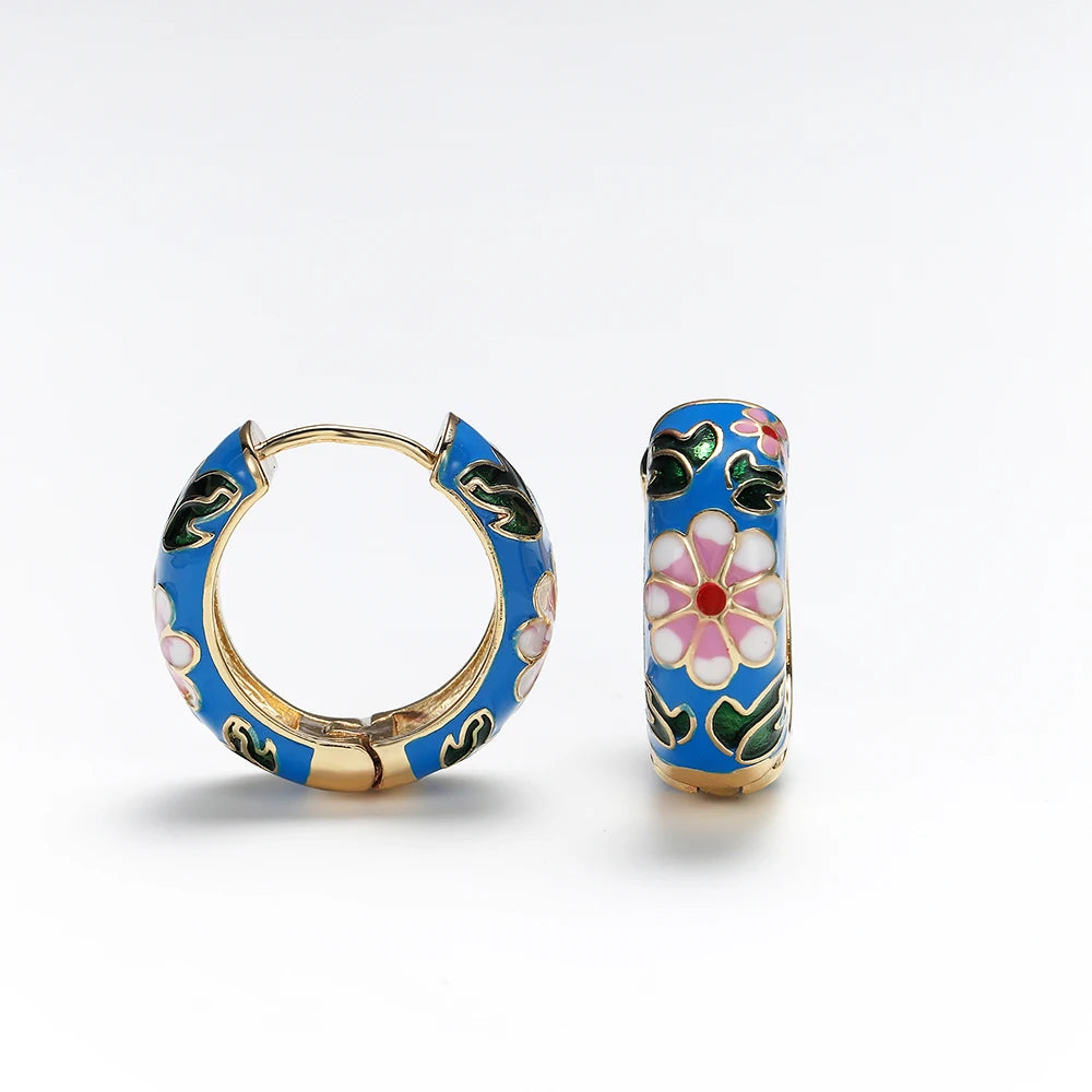 Floral Enamel Hoop Earrings