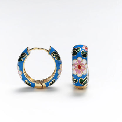 Floral Enamel Hoop Earrings