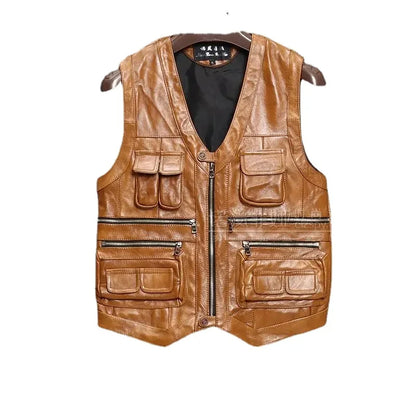 Brock Multi-Pocket Leather Motorcycle Vest