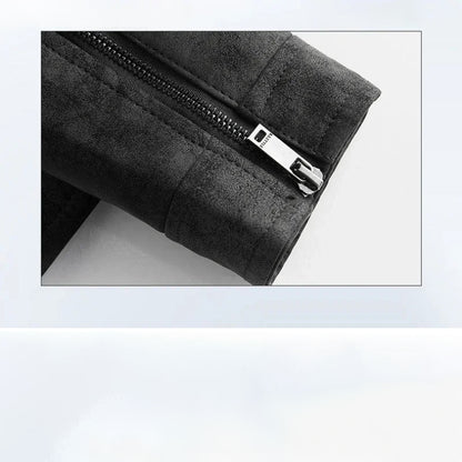 Close-up of a black zippered pouch on a light gray background