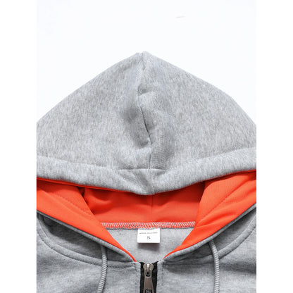 Gray hoodie with orange lining on a white background