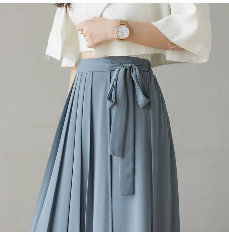 Pleated Chiffon Wide Leg Pants
