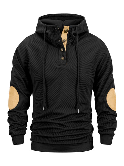 Black hoodie with beige accents on a white background