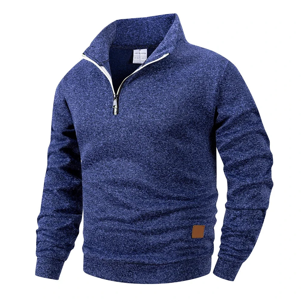Blue sweater with a zipper on a white background