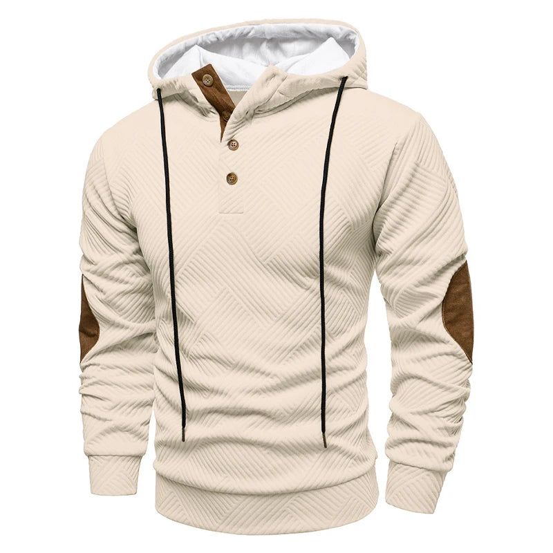 Beige hoodie with brown accents on a white background