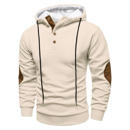 Beige hoodie with brown accents on a white background