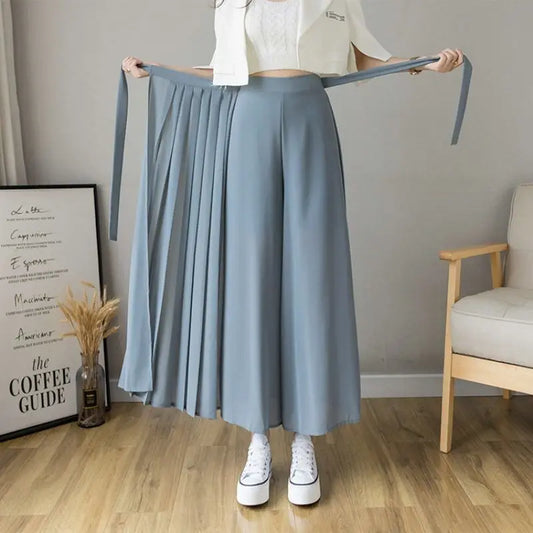 Pleated Chiffon Wide Leg Pants