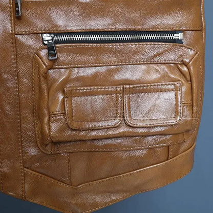 Brock Multi-Pocket Leather Motorcycle Vest