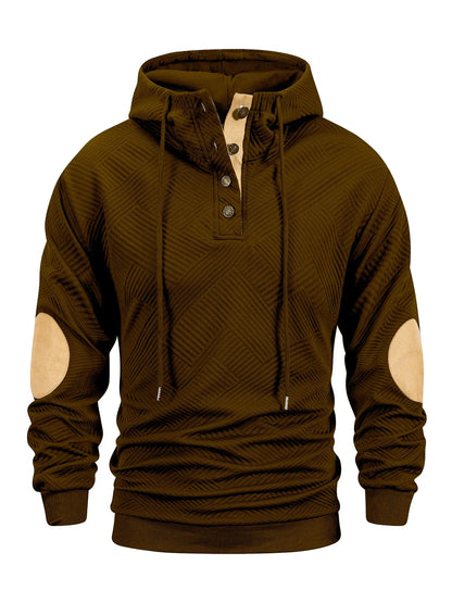 Brown hoodie with beige accents on a white background