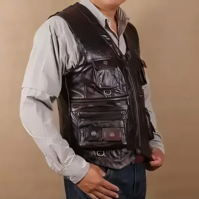 Brock Multi-Pocket Leather Motorcycle Vest