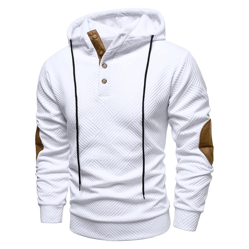 White hoodie with brown accents on a white background