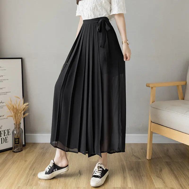Pleated Chiffon Wide Leg Pants