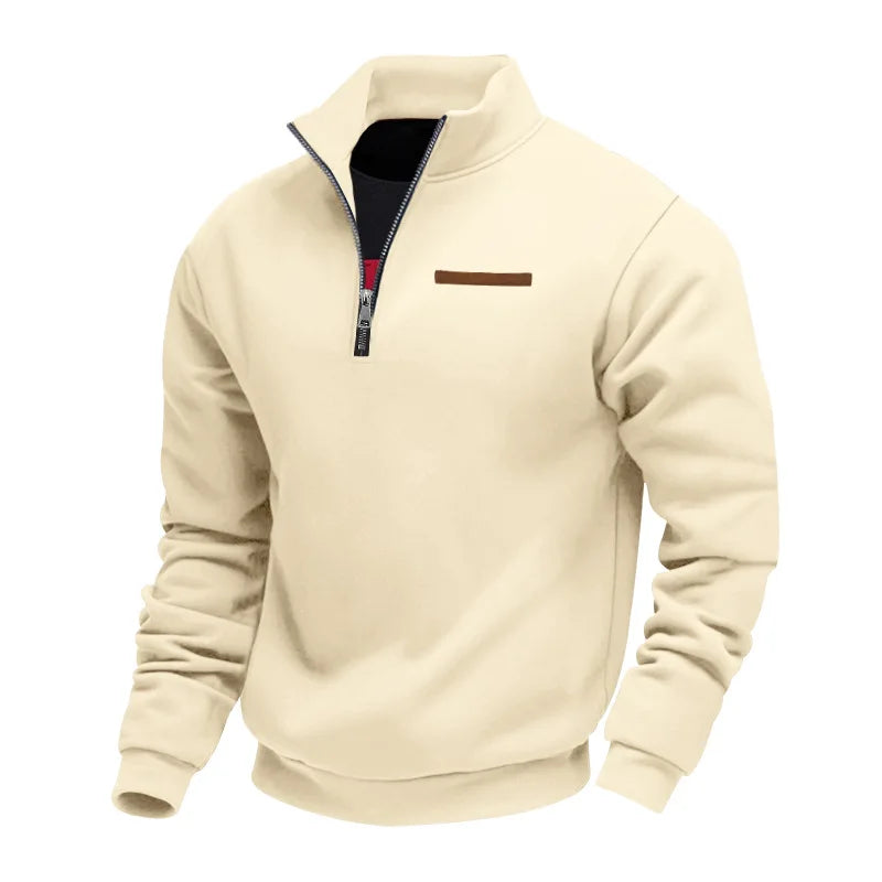 Beige pullover with a zipper on a white background