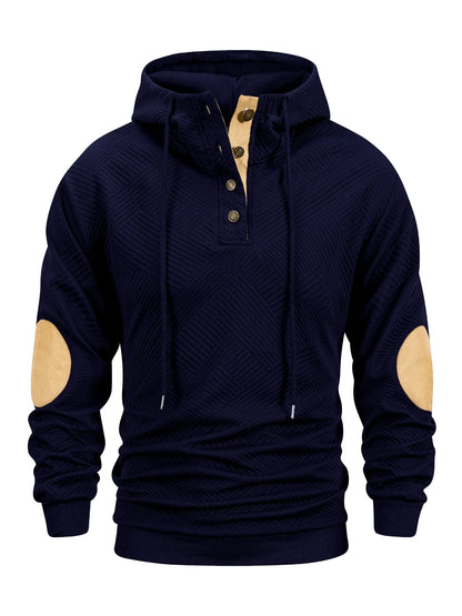 Navy blue hoodie with beige accents on a white background