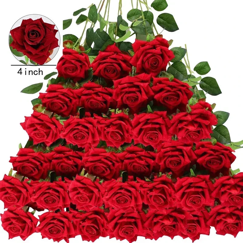 50 Pcs Artificial Real Touch Velvet Roses