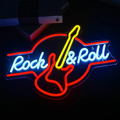 Rock and Roll Guitar USB LED Neon Sign