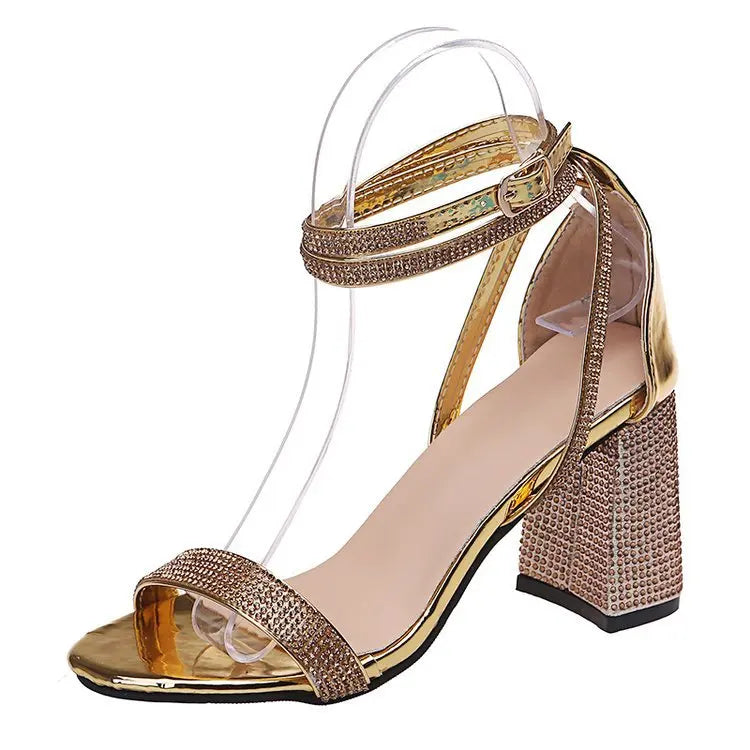 Rhinestone Open-Toe Heels