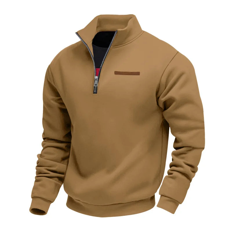 Brown pullover with a zipper on a white background
