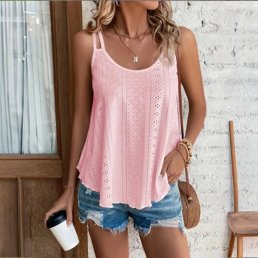 Eyelet Tank Top with Scalloped Hem