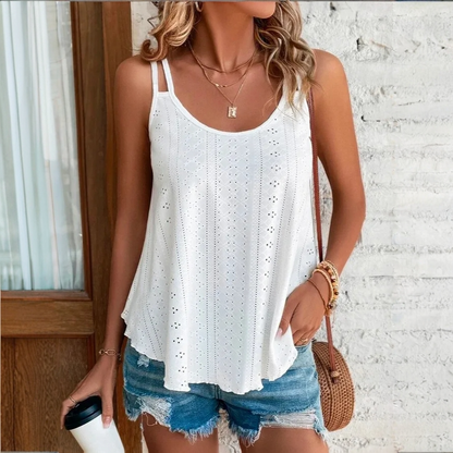 Eyelet Tank Top with Scalloped Hem